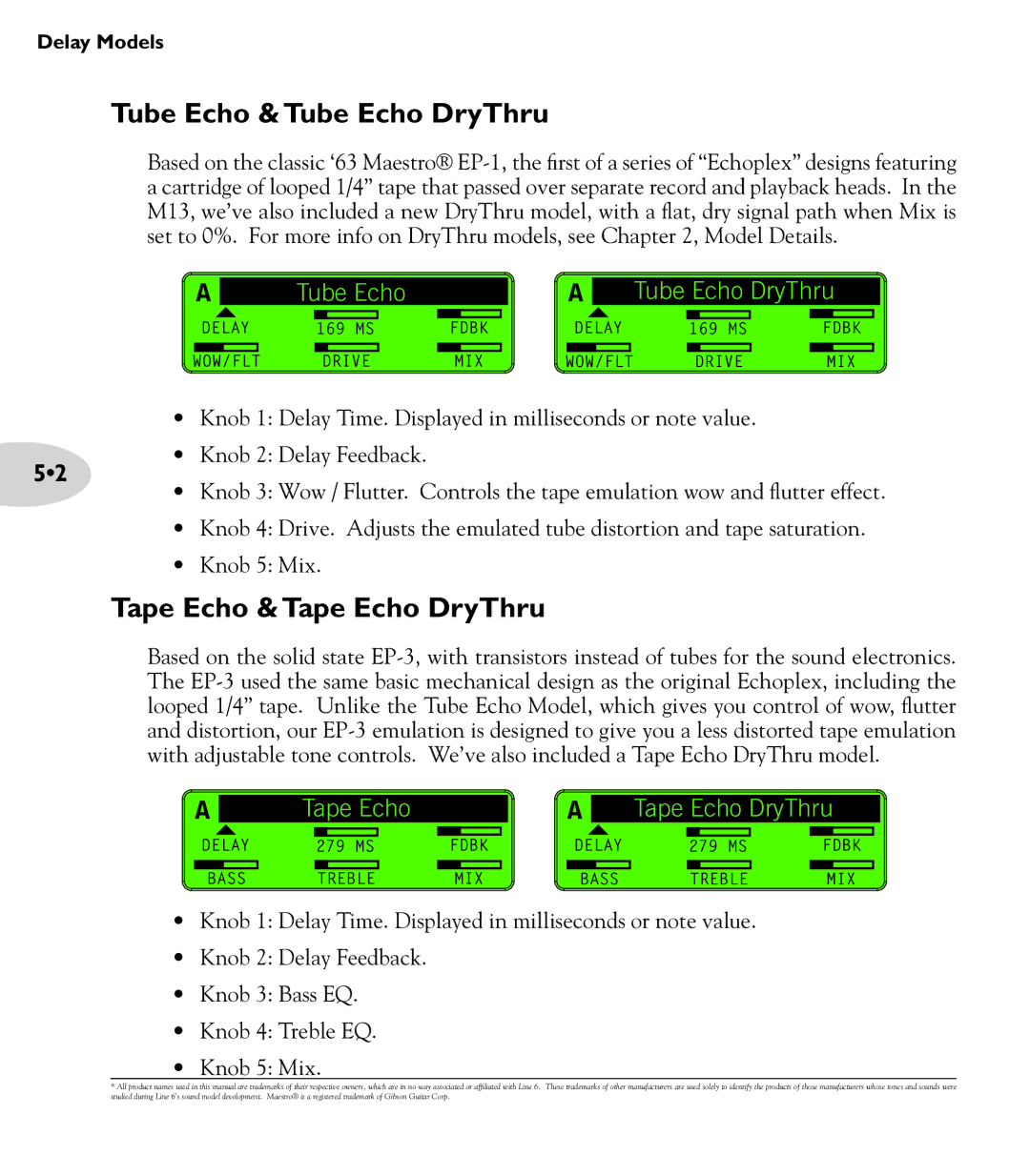 Line 6 M13 manual Tube Echo & Tube Echo DryThru, Tape Echo & Tape Echo DryThru 