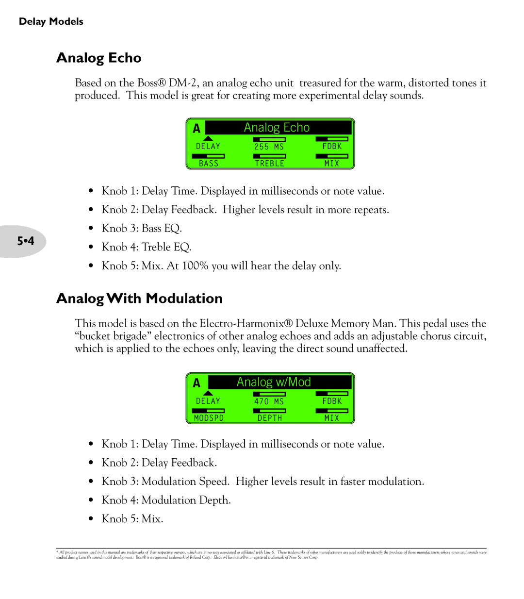 Line 6 M13 manual Analog Echo, Analog With Modulation 