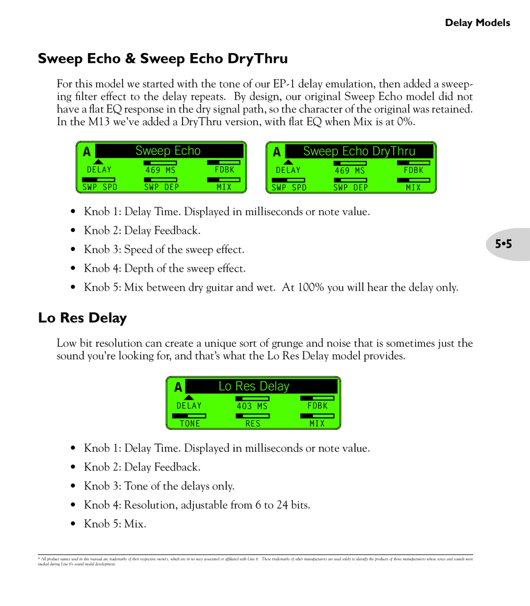 Line 6 M13 manual Sweep Echo & Sweep Echo DryThru, Lo Res Delay 