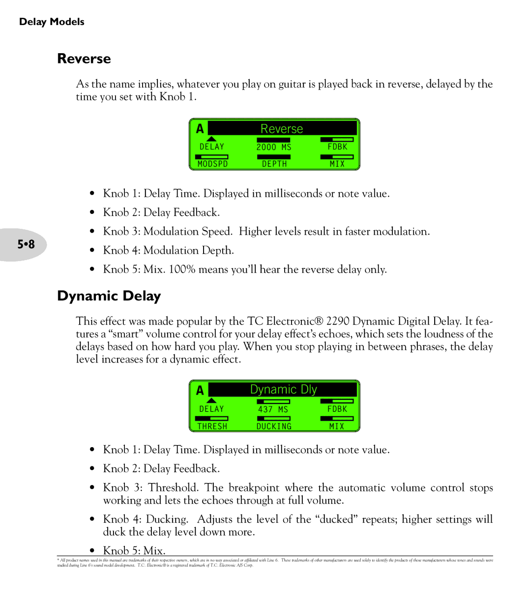 Line 6 M13 manual Reverse, Dynamic Delay 