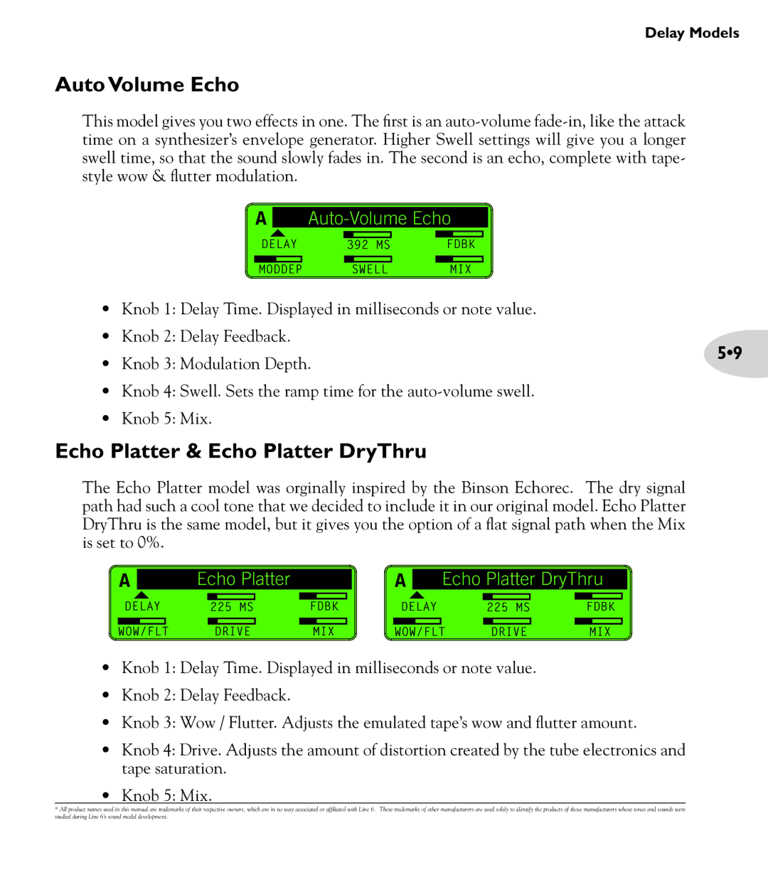 Line 6 M13 manual Auto Volume Echo, Echo Platter & Echo Platter DryThru 