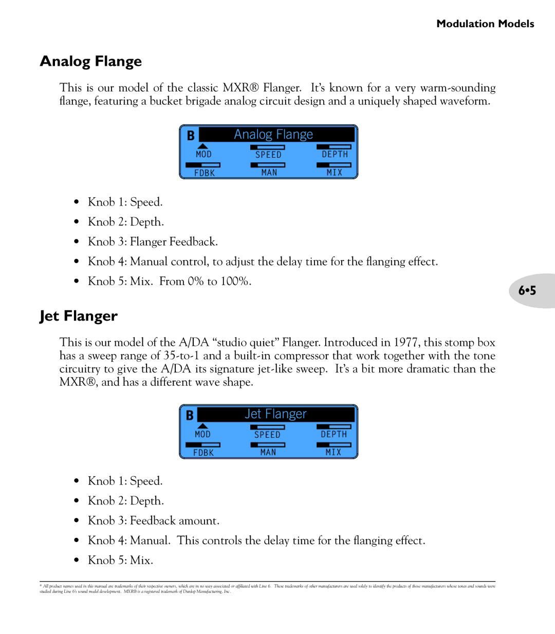 Line 6 M13 manual Analog Flange, Jet Flanger 