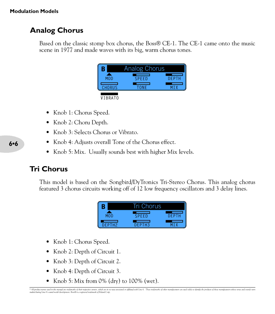 Line 6 M13 manual Analog Chorus, Tri Chorus 