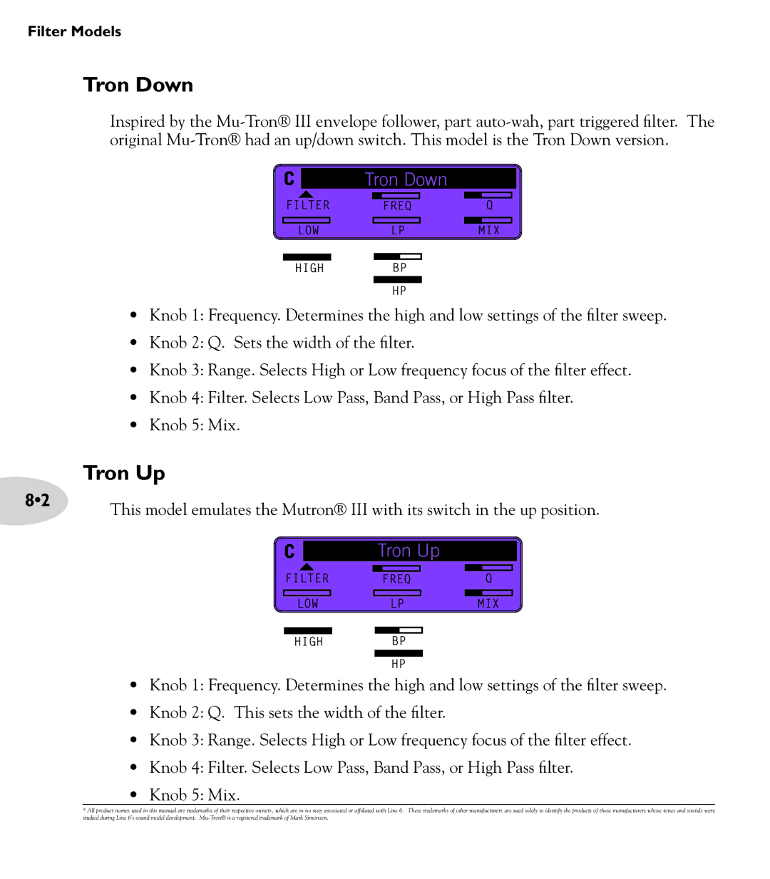 Line 6 M13 manual Tron Down, Tron Up 