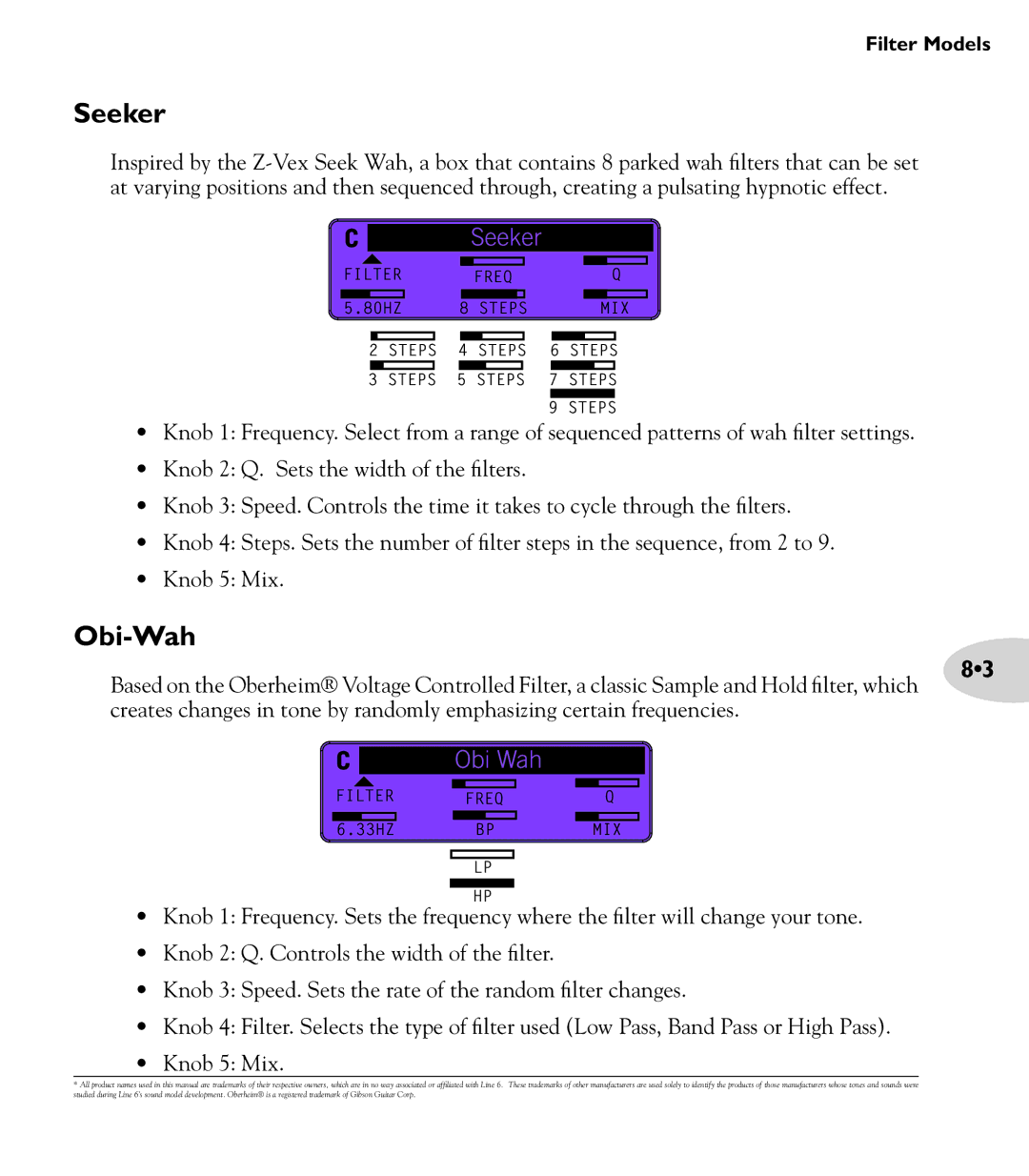 Line 6 M13 manual Seeker, Obi-Wah, Obi Wah 