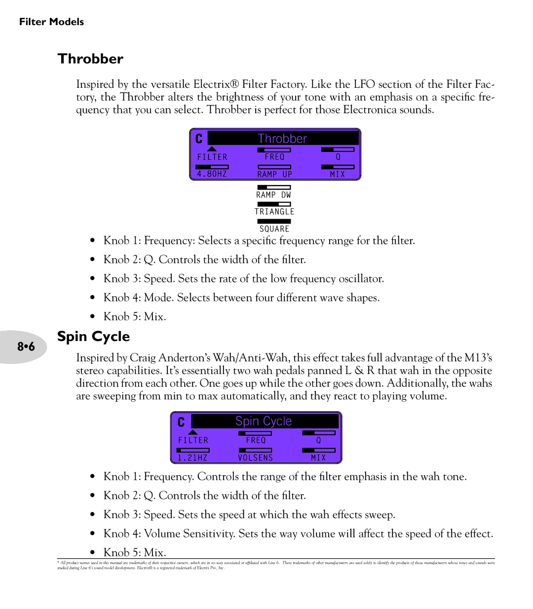 Line 6 M13 manual Throbber, Spin Cycle 