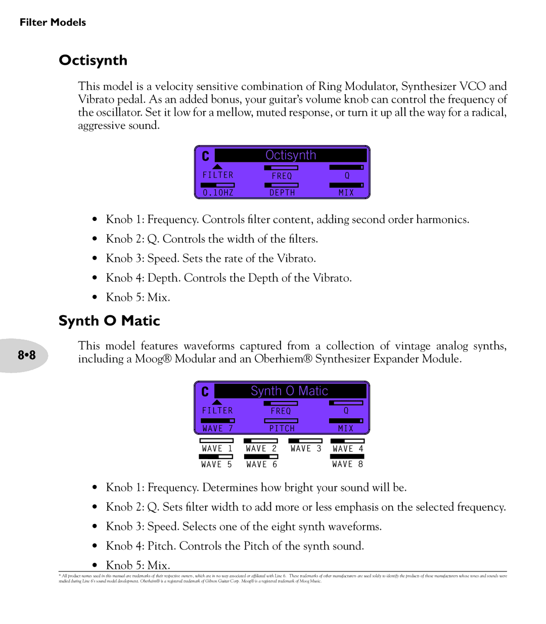 Line 6 M13 manual Octisynth, Synth O Matic 