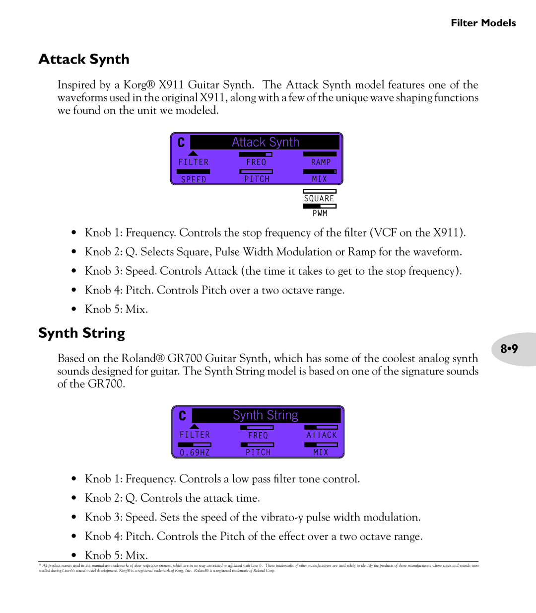 Line 6 M13 manual Attack Synth, Synth String 