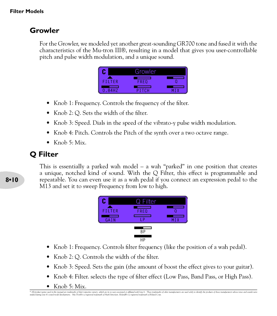 Line 6 M13 manual Growler, Filter 