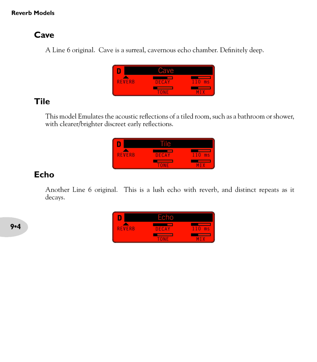 Line 6 M13 manual Cave, Tile, Echo 