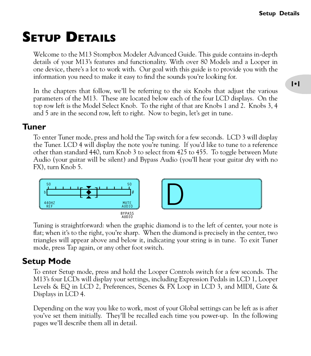 Line 6 M13 manual Setup Details, Tuner, Setup Mode 