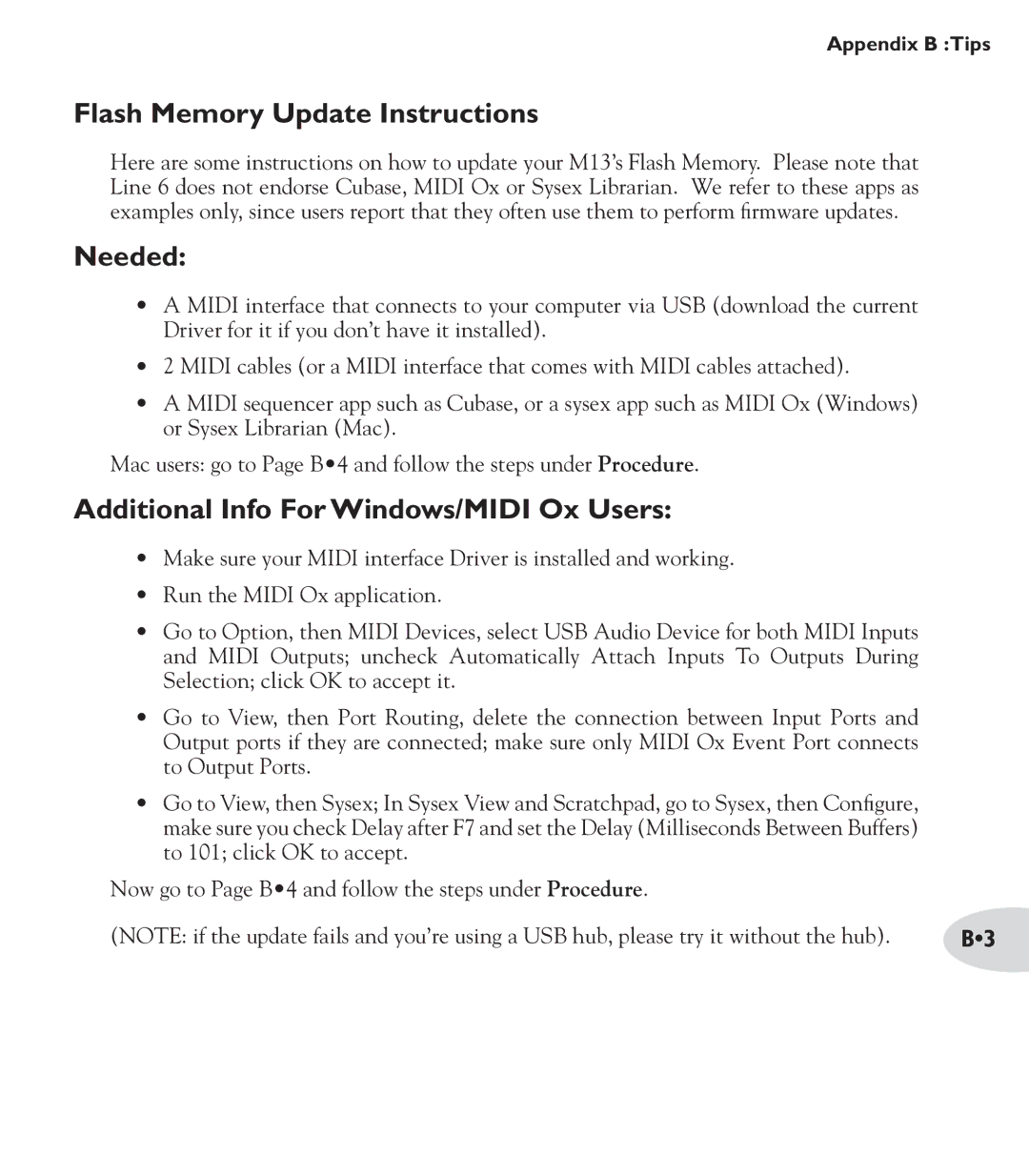 Line 6 M13 manual Flash Memory Update Instructions, Needed, Additional Info For Windows/MIDI Ox Users 