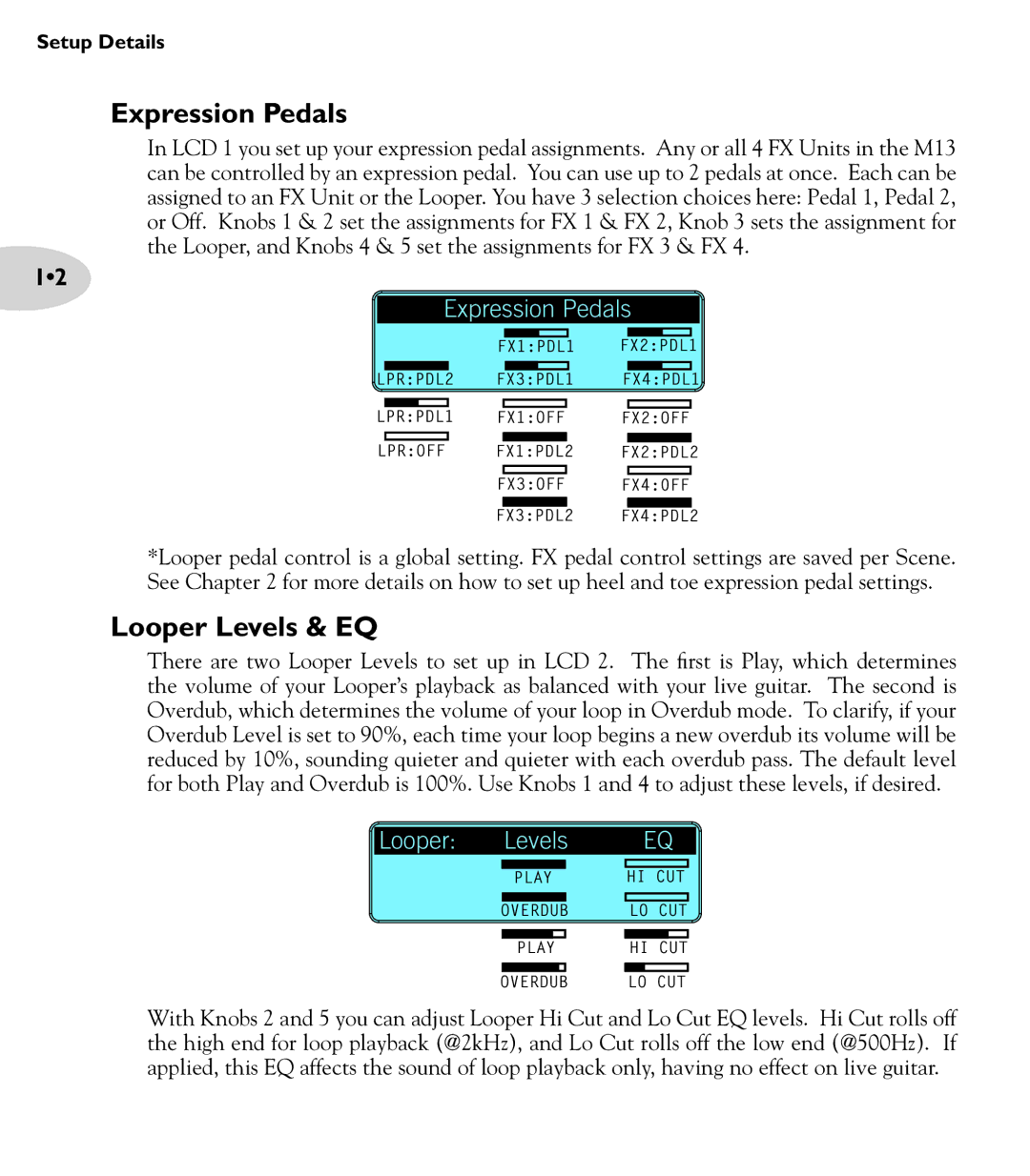 Line 6 M13 manual Expression Pedals, Looper Levels & EQ 