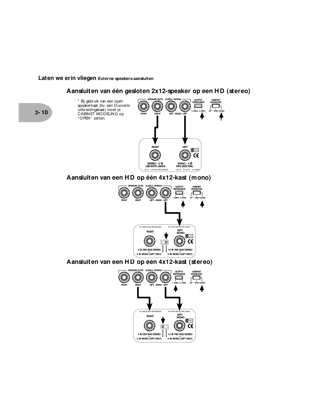 Line 6 Pilot Enhandbook manual Aansluiten van één gesloten 2x12-speaker op een HD stereo 