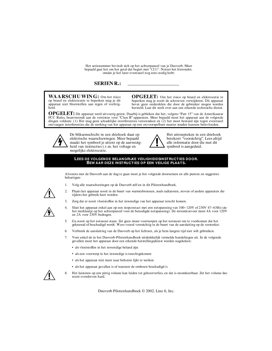 Line 6 Pilot Enhandbook manual Serienr 