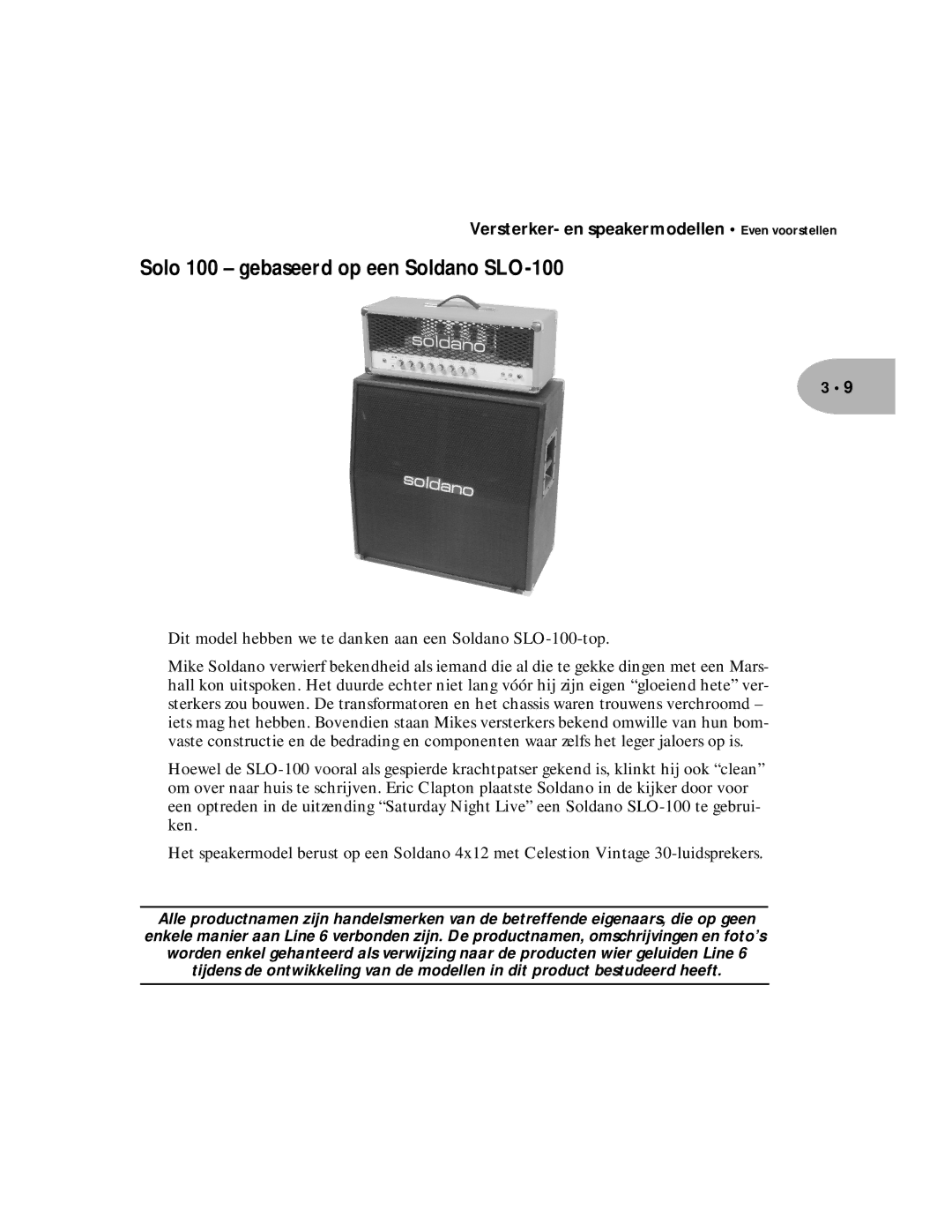 Line 6 Pilot Enhandbook manual Solo 100 gebaseerd op een Soldano SLO-100 