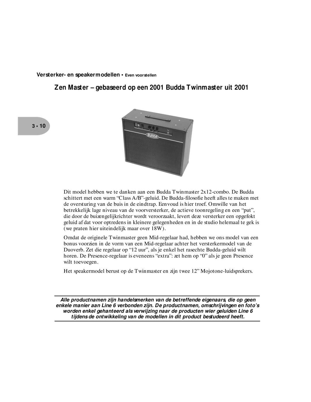 Line 6 Pilot Enhandbook manual Zen Master gebaseerd op een 2001 Budda Twinmaster uit 