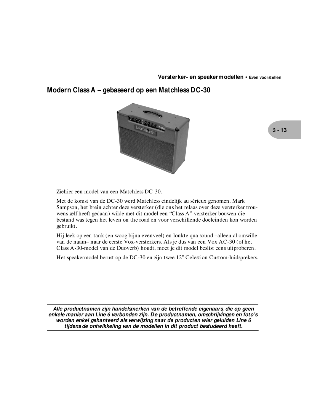 Line 6 Pilot Enhandbook manual Modern Class a gebaseerd op een Matchless DC-30 