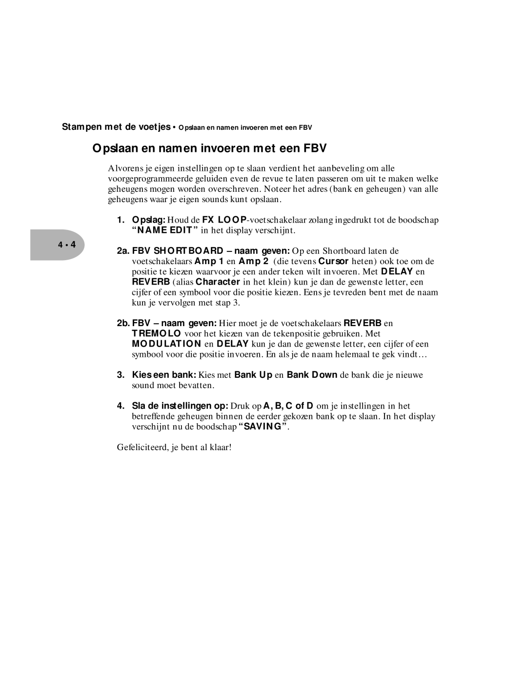 Line 6 Pilot Enhandbook manual Opslaan en namen invoeren met een FBV 