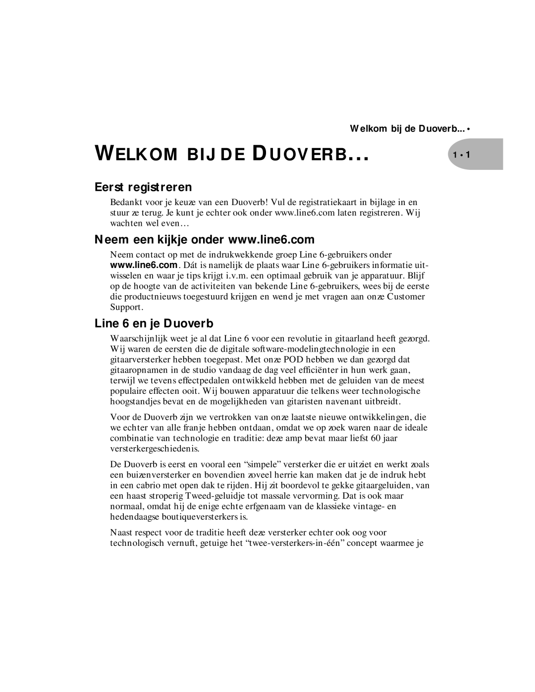 Line 6 Pilot Enhandbook manual Welkom BIJ DE Duoverb, Eerst registreren Line 6 en je Duoverb 