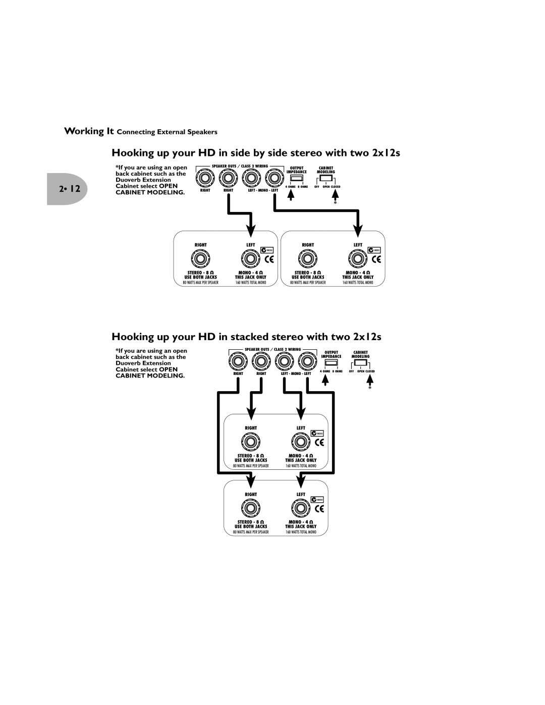 Line 6 Pilot's Handbook manual Hooking up your HD in side by side stereo with two 2x12s 