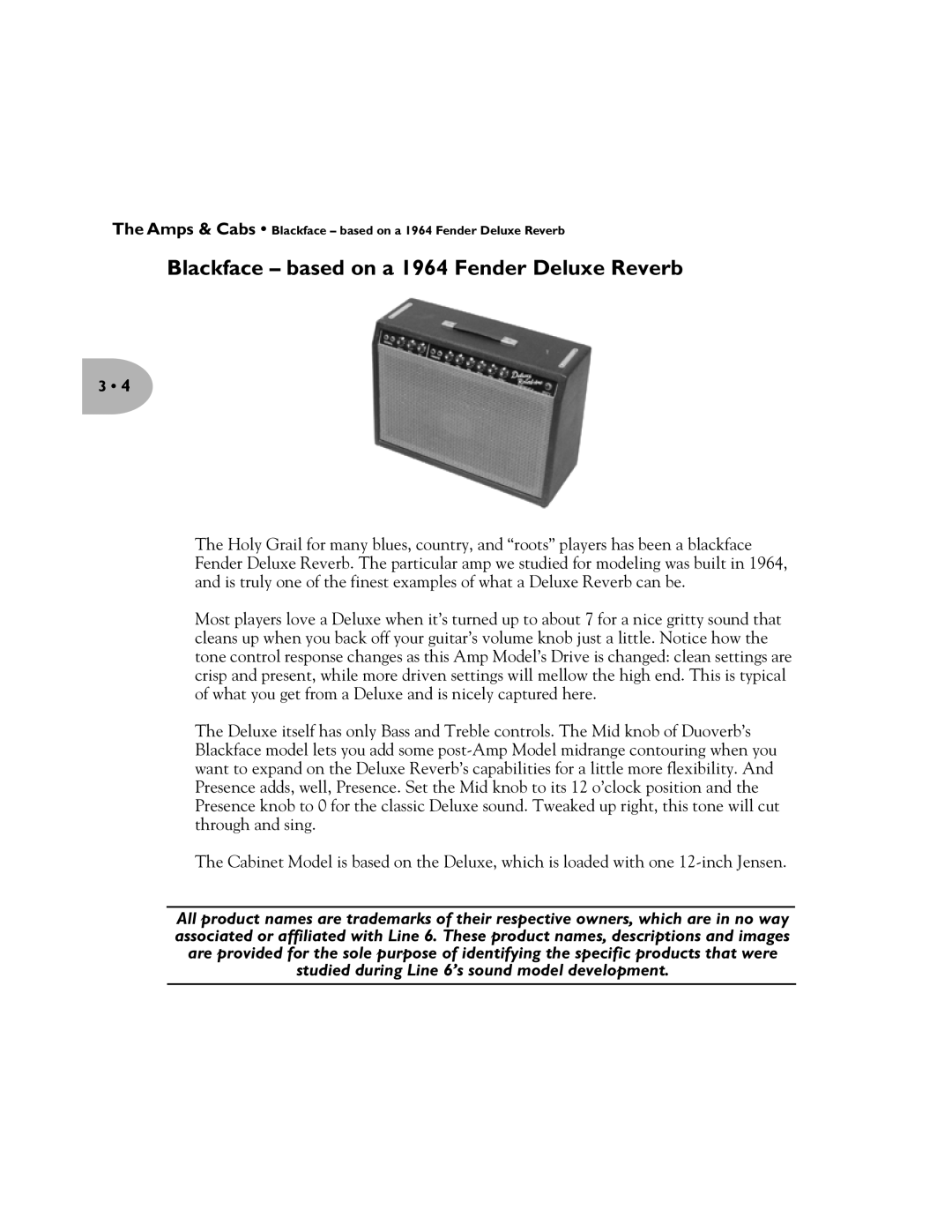 Line 6 Pilot's Handbook manual Blackface based on a 1964 Fender Deluxe Reverb 