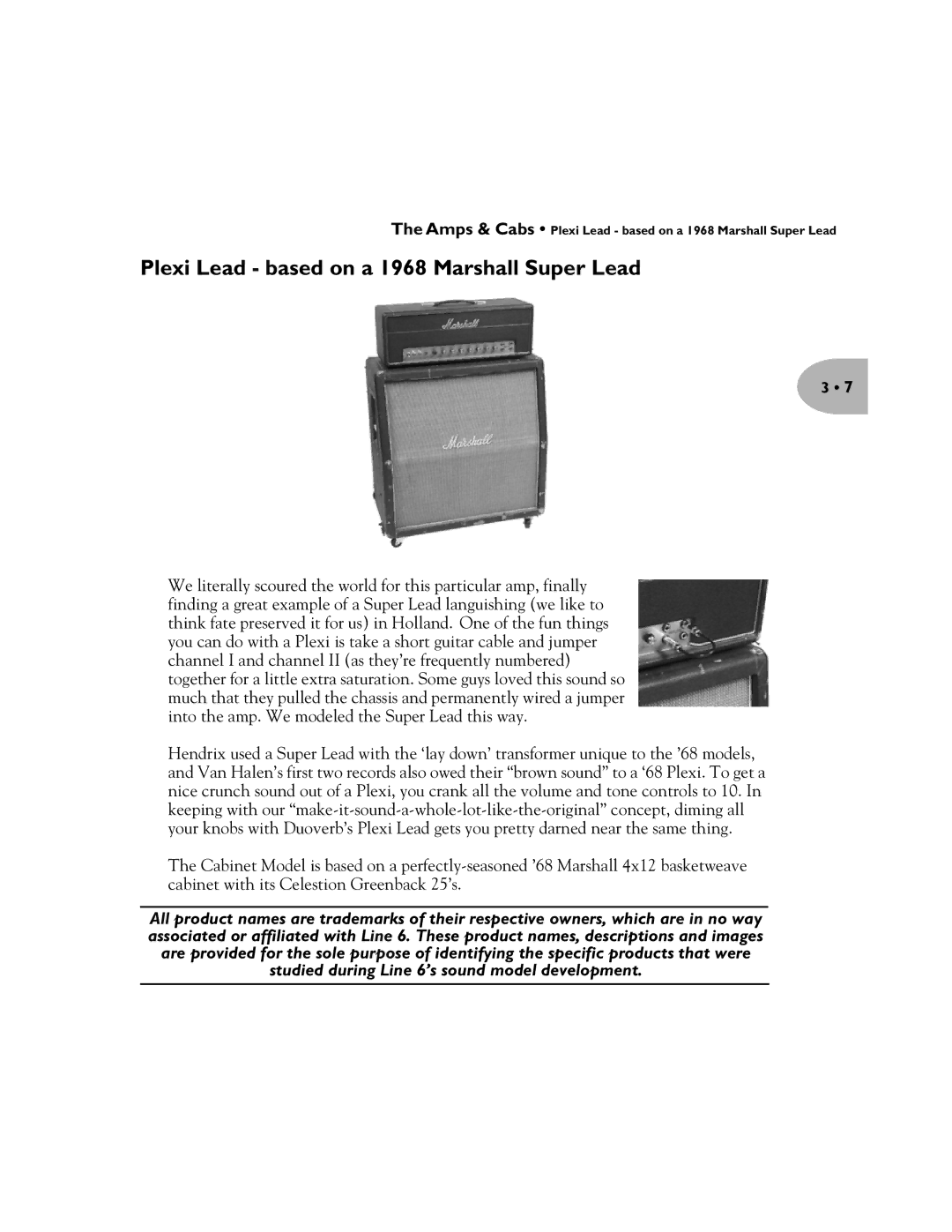 Line 6 Pilot's Handbook manual Plexi Lead based on a 1968 Marshall Super Lead 