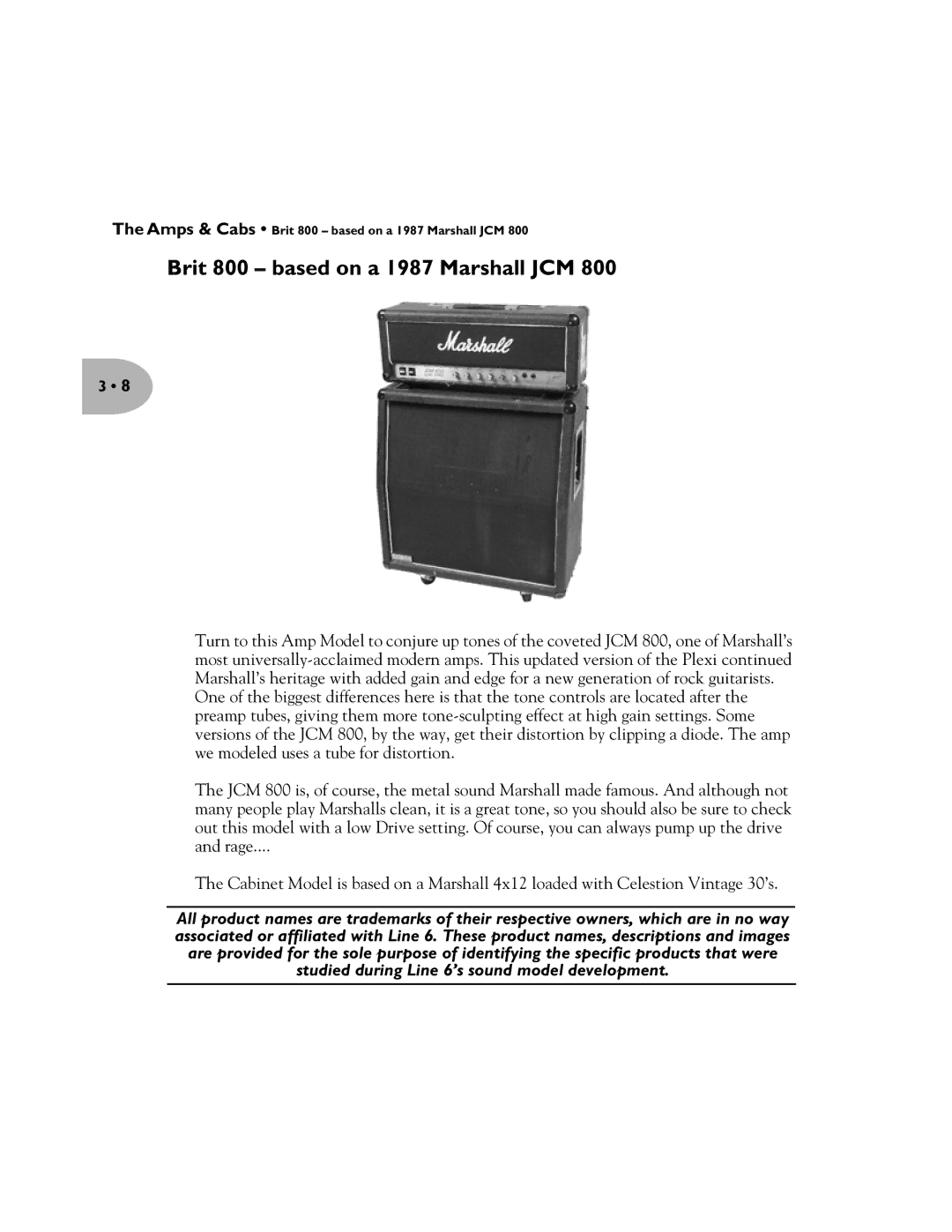 Line 6 Pilot's Handbook manual Brit 800 based on a 1987 Marshall JCM 