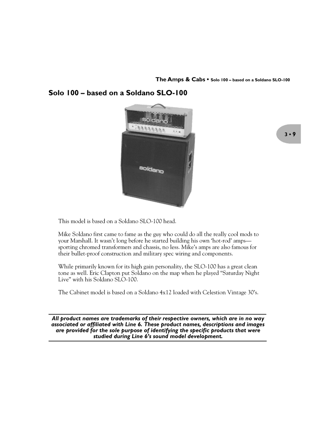 Line 6 Pilot's Handbook manual Solo 100 based on a Soldano SLO-100 