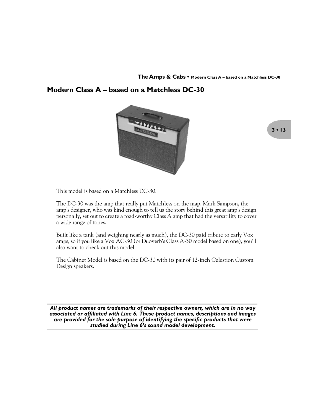 Line 6 Pilot's Handbook manual Modern Class a based on a Matchless DC-30 