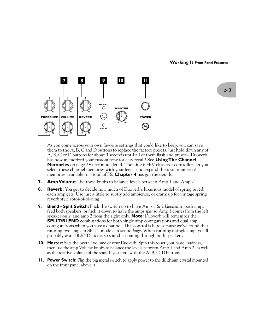 Line 6 Pilot's Handbook manual Master Presence Volume Reverb Power 