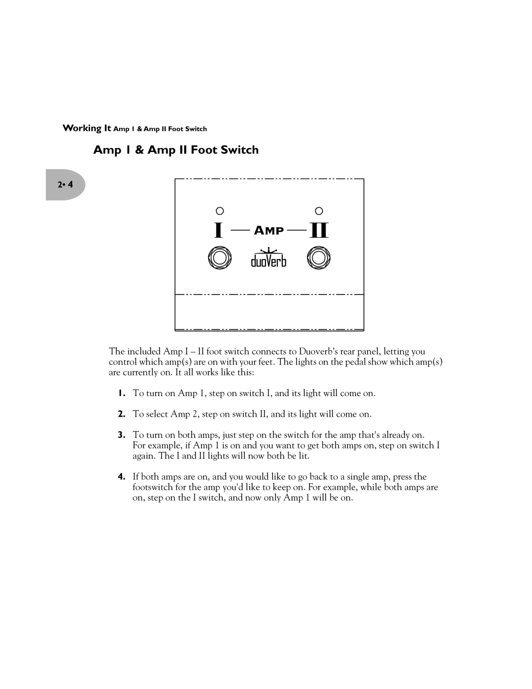 Line 6 Pilot's Handbook manual Amp 1 & Amp II Foot Switch 