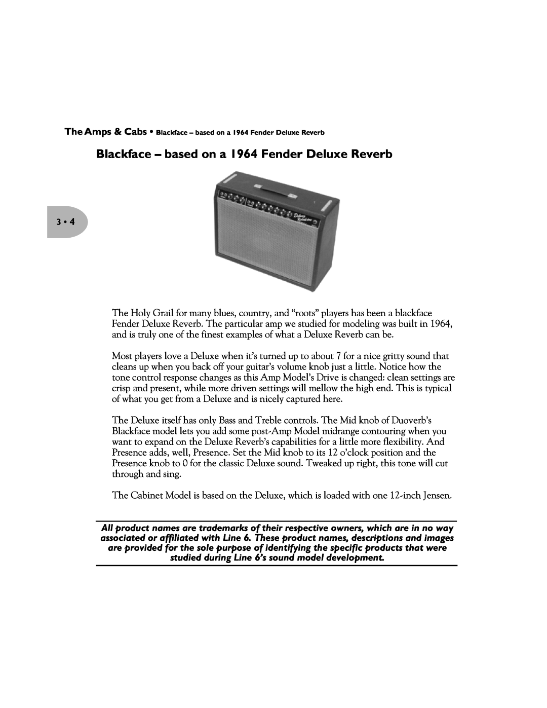 Line 6 Pilot's Handbook manual Blackface - based on a 1964 Fender Deluxe Reverb 