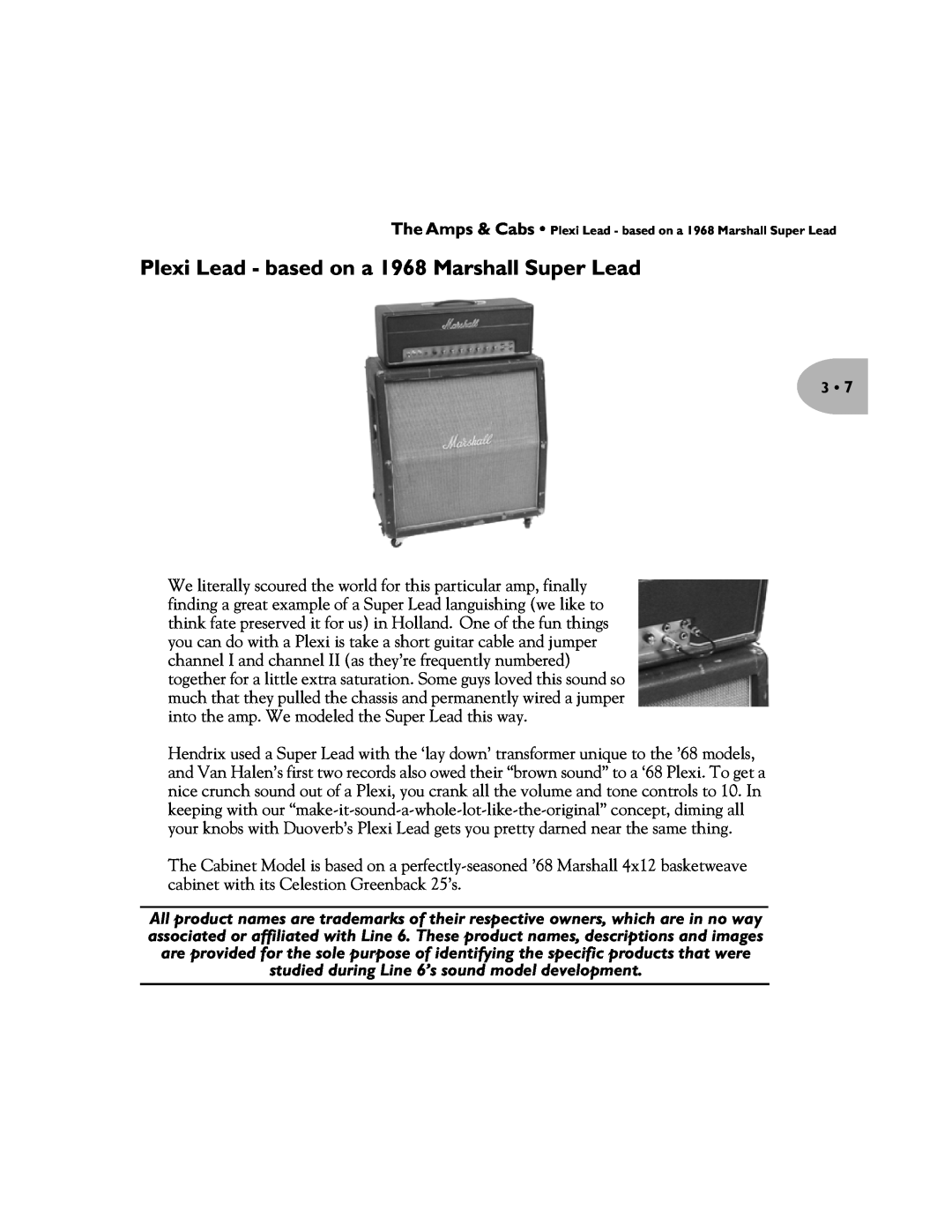 Line 6 Pilot's Handbook manual Plexi Lead - based on a 1968 Marshall Super Lead 