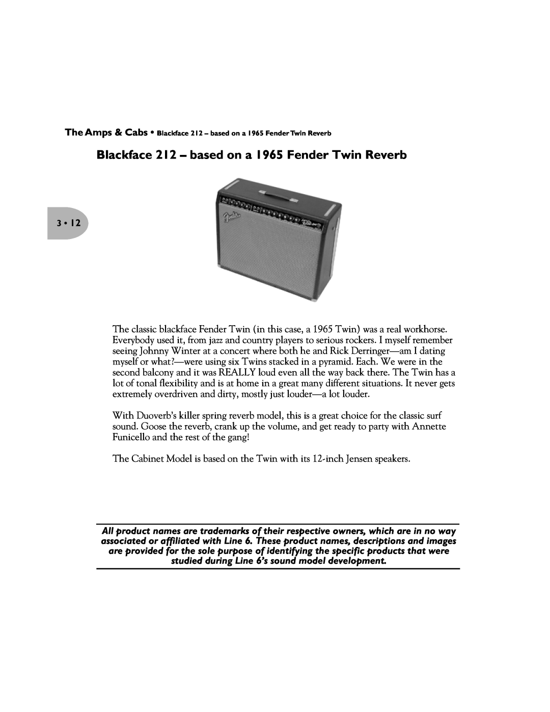 Line 6 Pilot's Handbook manual Blackface 212 - based on a 1965 Fender Twin Reverb 