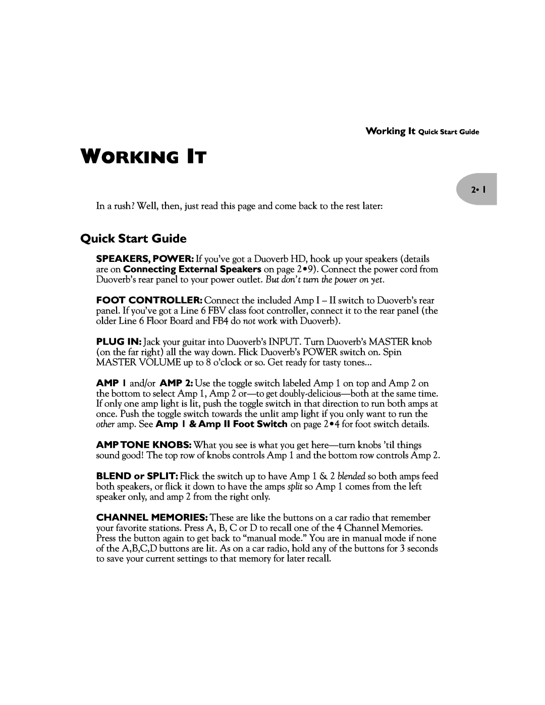 Line 6 Pilot's Handbook manual Working It, Quick Start Guide 