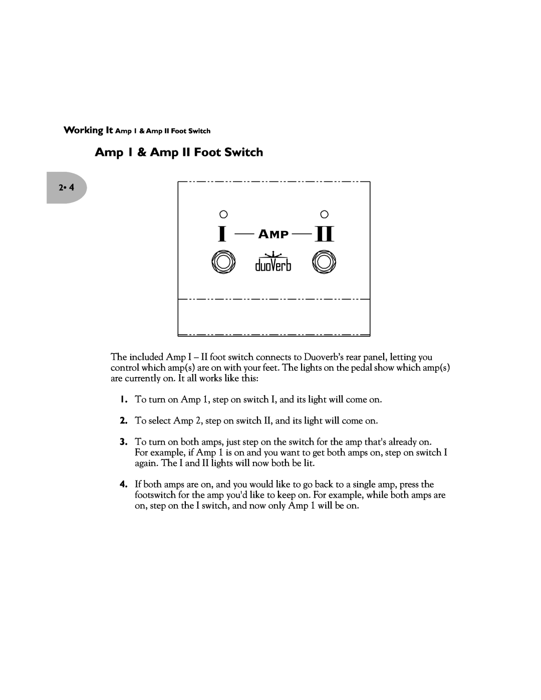 Line 6 Pilot's Handbook manual Amp 1 & Amp II Foot Switch 