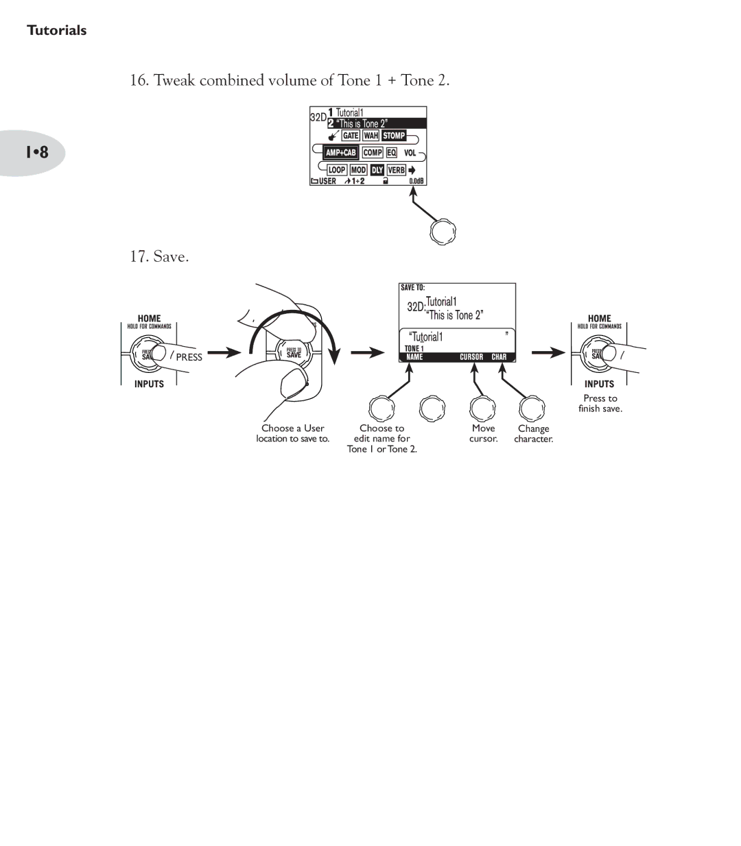 Line 6 POD X3 Family manual Tweak combined volume of Tone 1 + Tone Save 