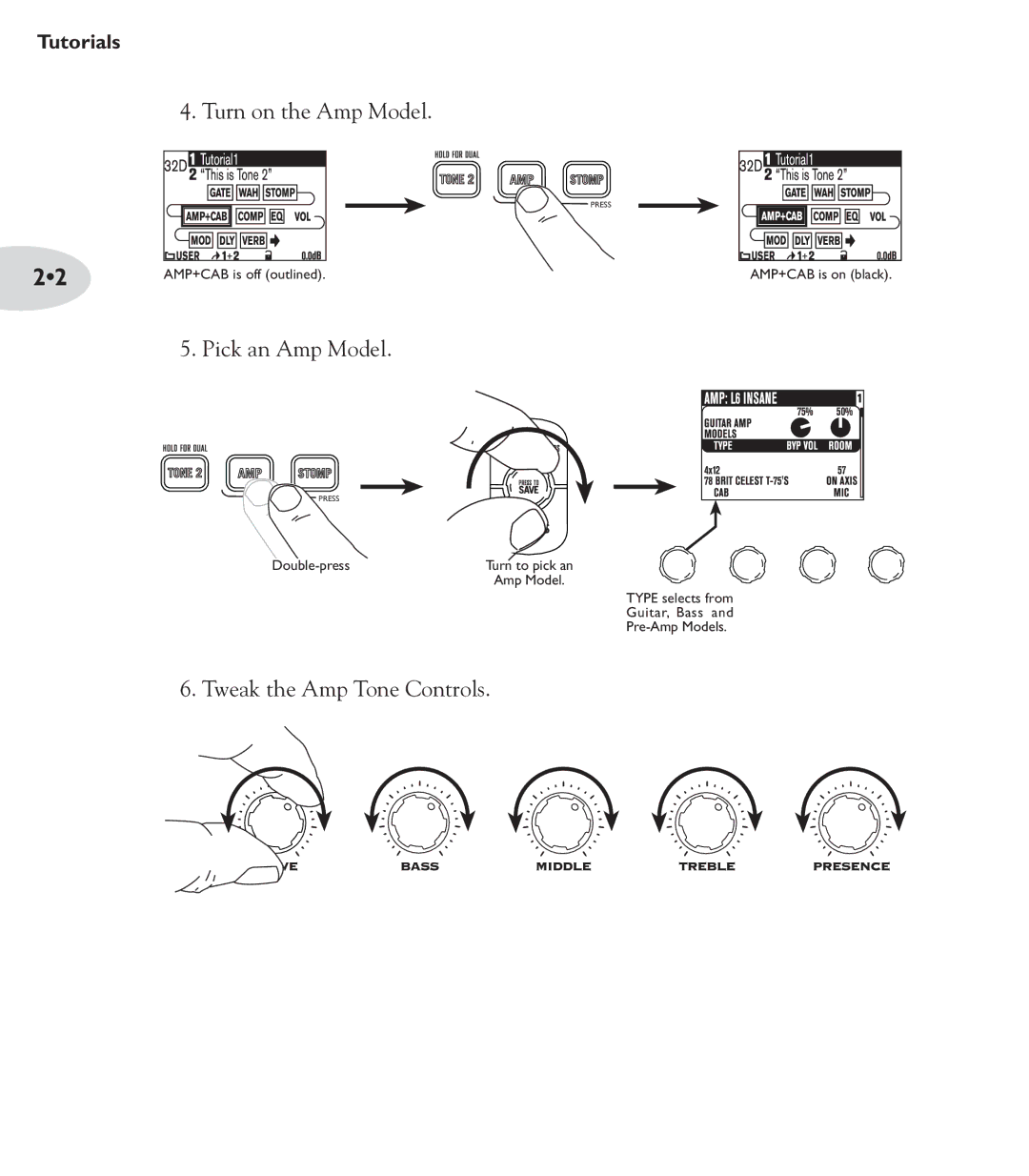 Line 6 POD X3 Family manual Turn on the Amp Model 