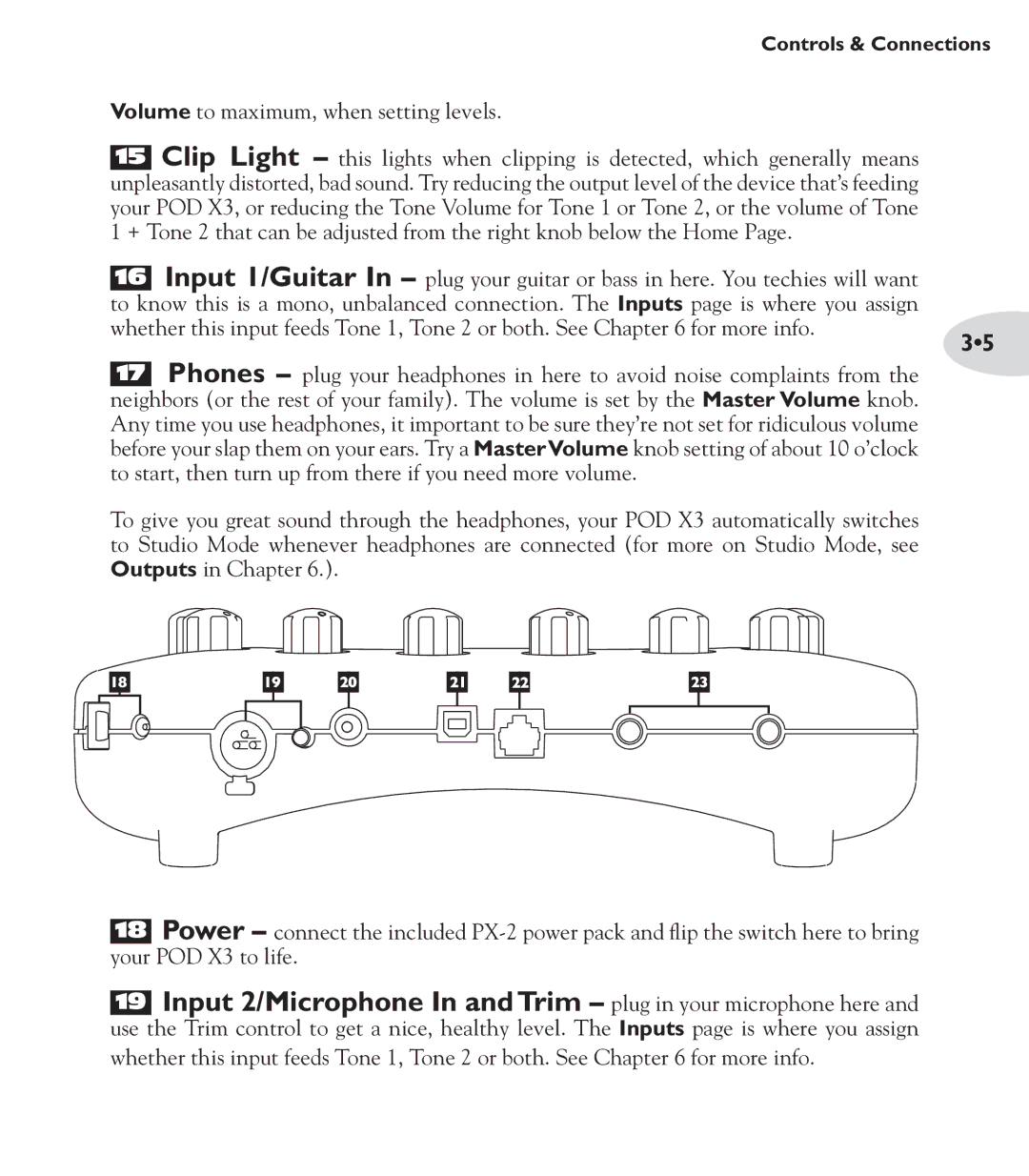 Line 6 POD X3 Family manual Input 2/Microphone In and Trim plug in your microphone here 