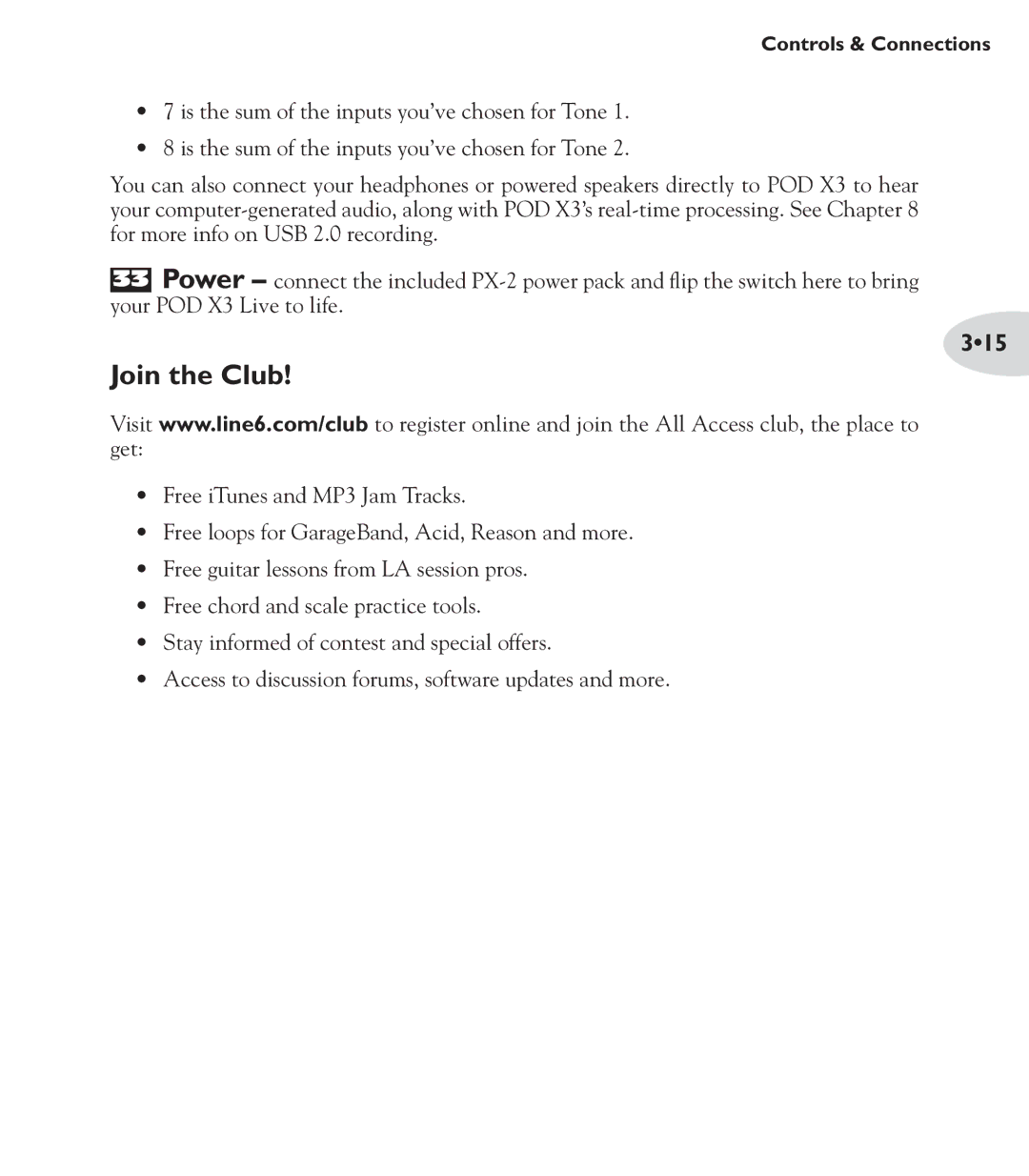 Line 6 POD X3 Family manual Join the Club, 315 