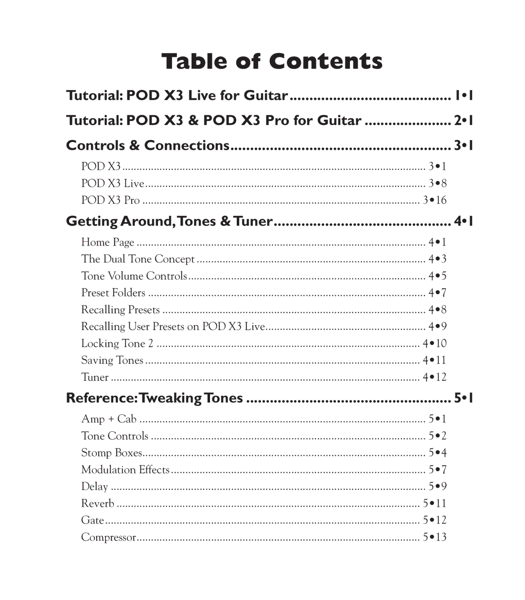 Line 6 POD X3 Family manual Table of Contents 