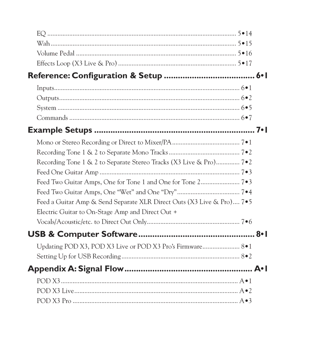 Line 6 POD X3 Family Reference Configuration & Setup, Example Setups, USB & Computer Software, Appendix a Signal Flow 