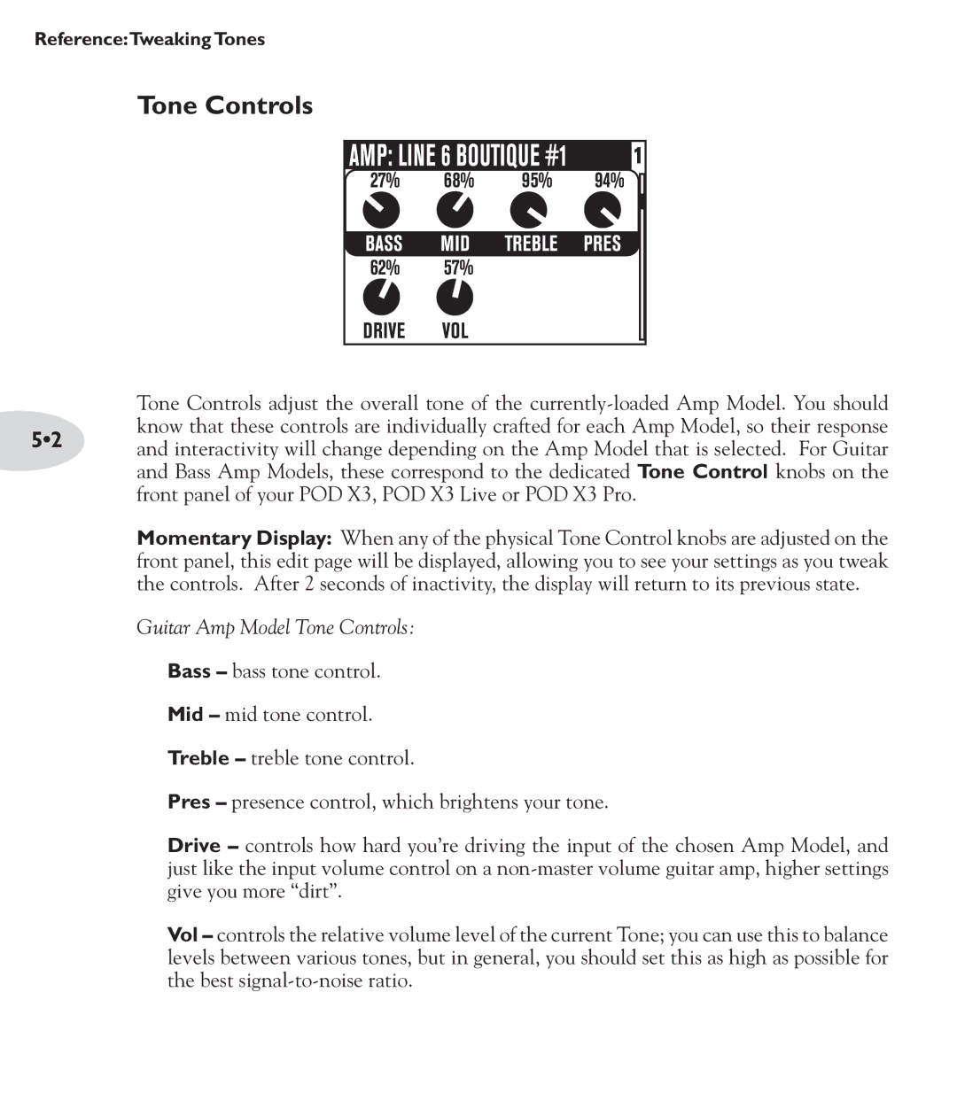 Line 6 POD X3 Family manual Guitar Amp Model Tone Controls 