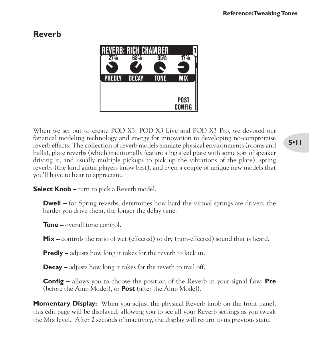 Line 6 POD X3 Family manual Reverb 