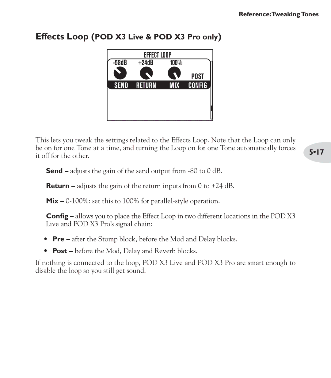 Line 6 POD X3 Family manual Effects Loop POD X3 Live & POD X3 Pro only, Mix 