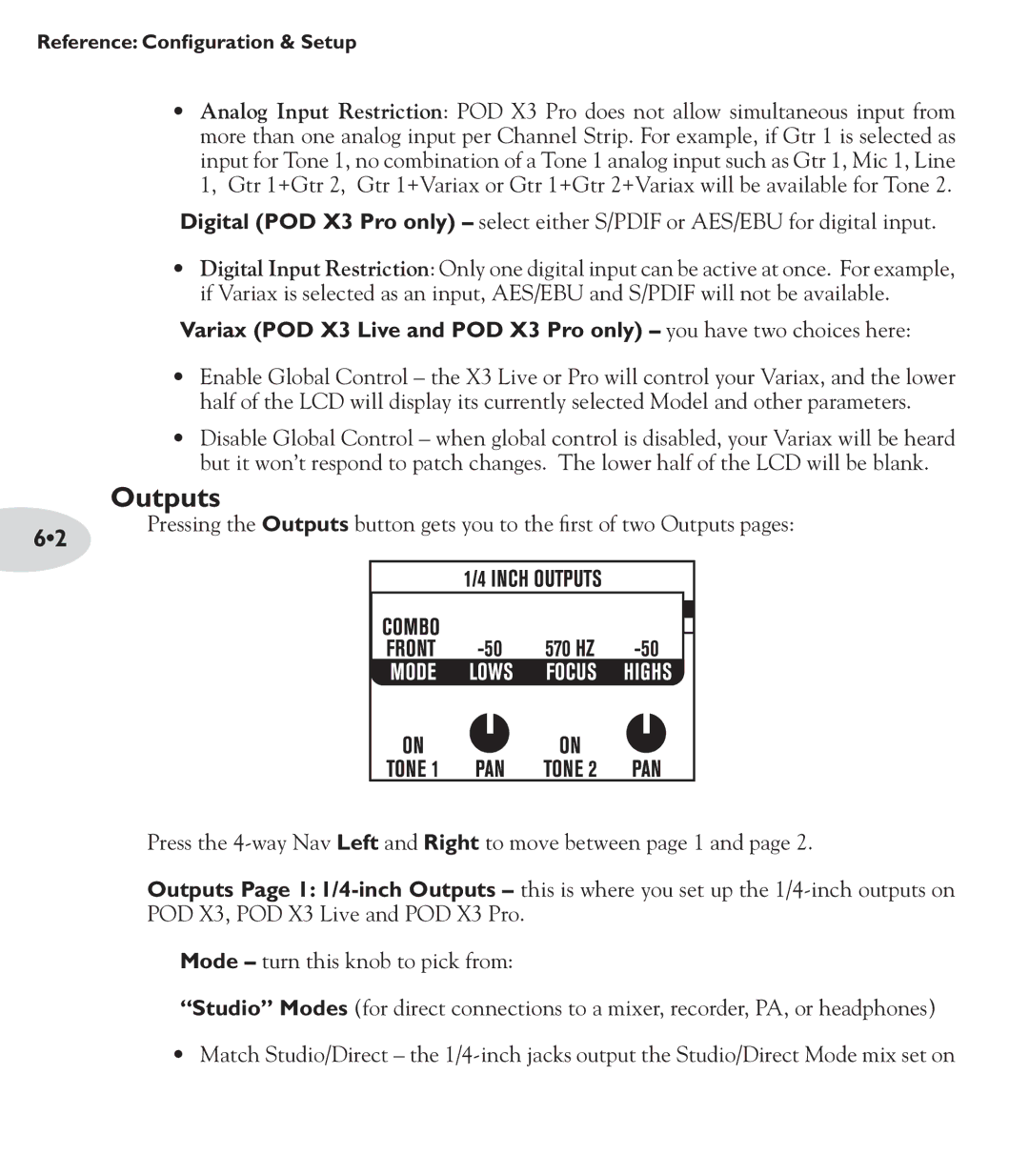 Line 6 POD X3 Family manual Outputs 