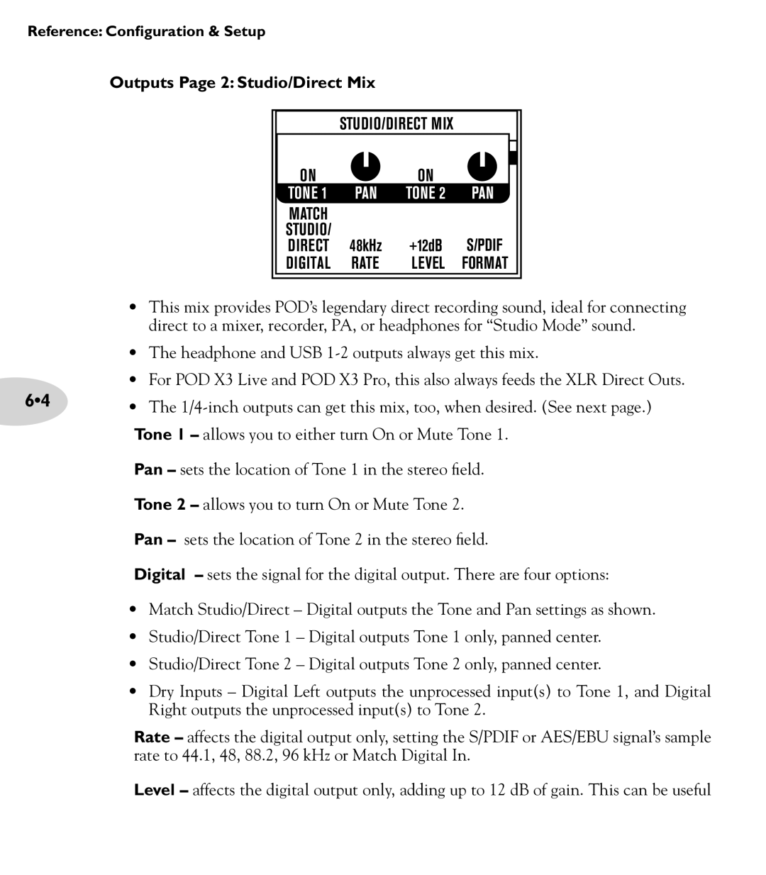 Line 6 POD X3 Family manual Outputs Page 2 Studio/Direct Mix 