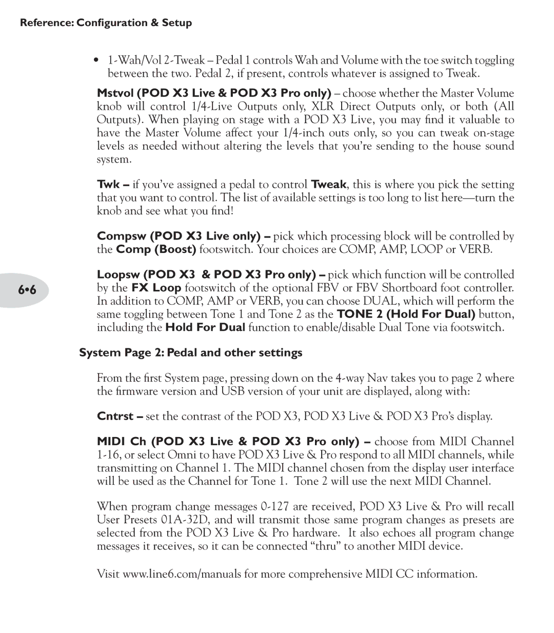 Line 6 POD X3 Family manual System Page 2 Pedal and other settings 