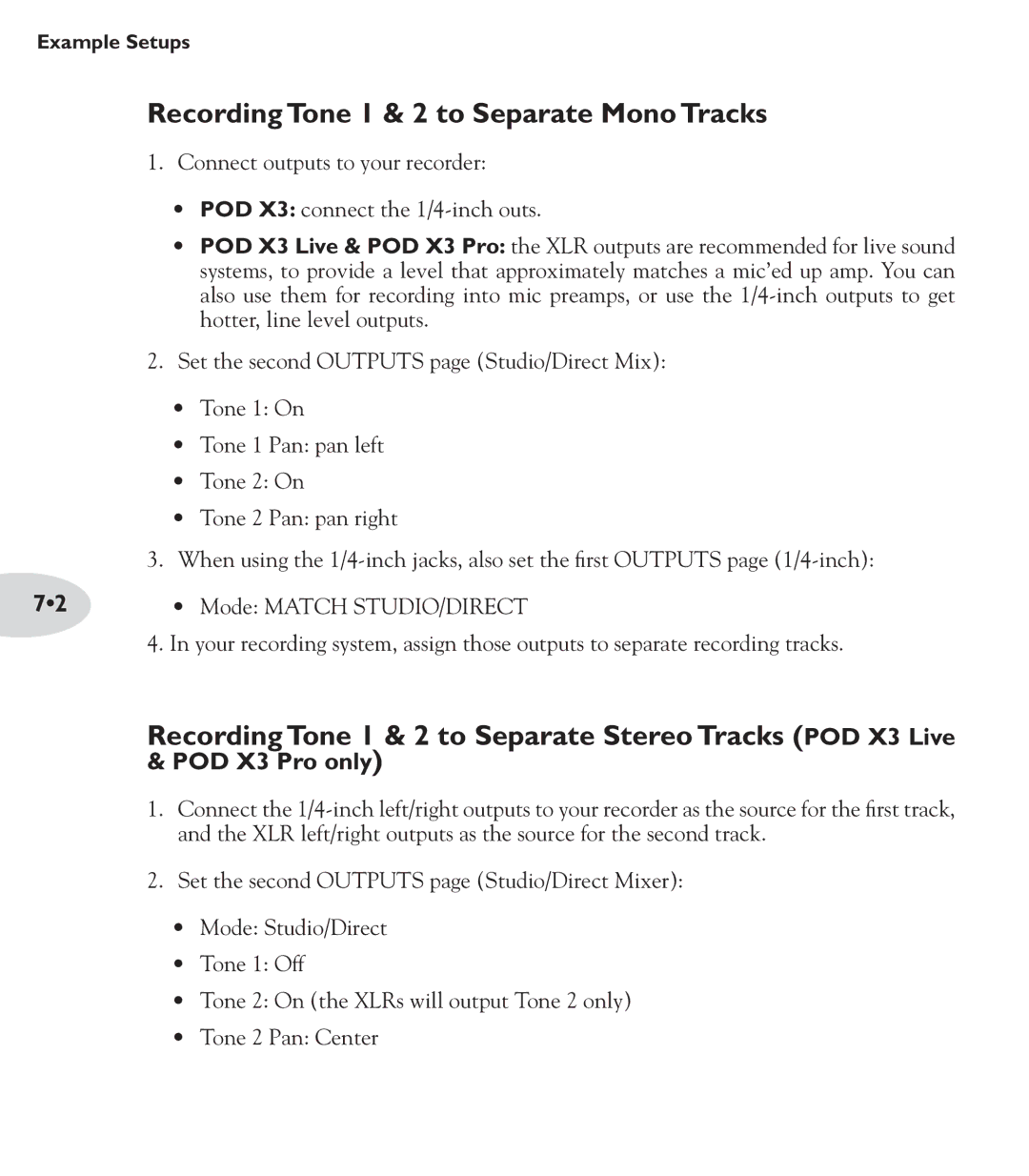 Line 6 POD X3 Family manual Recording Tone 1 & 2 to Separate Mono Tracks 